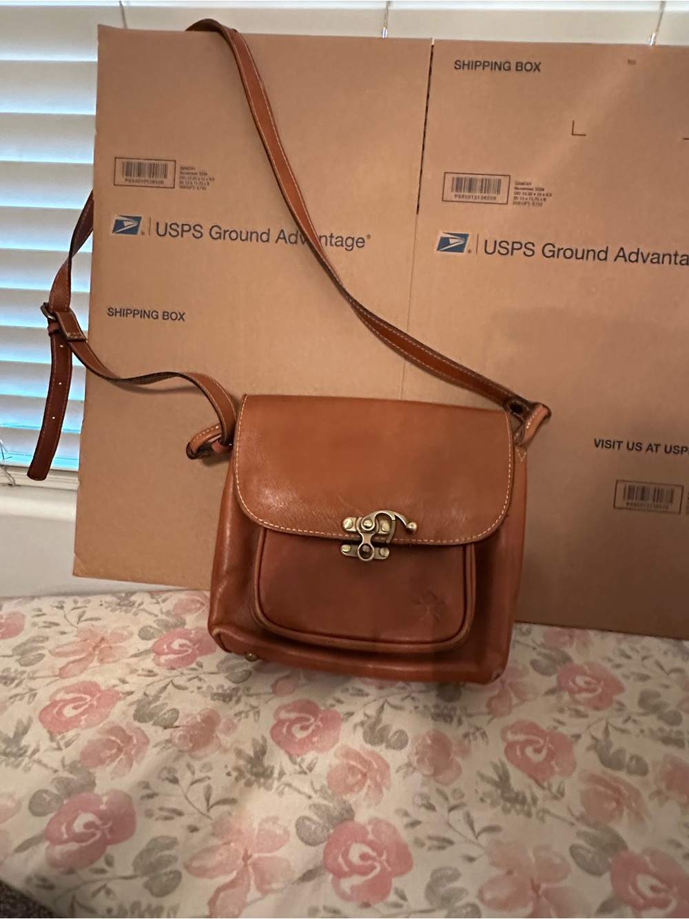 Patricia Nash Cognac Leather Crossbody with Decorative Turn-Lock